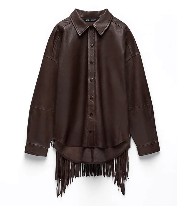 Fringed leather overshirt, ZARA